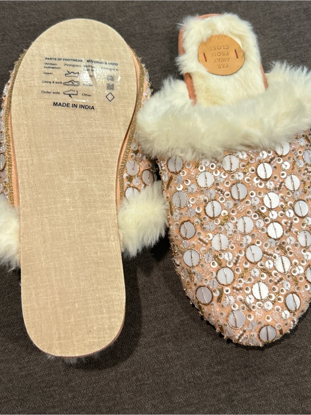 Far Away From Close Embellished Faux Fur Mule Slippers Pink Size 6 - Picture 5 of 5